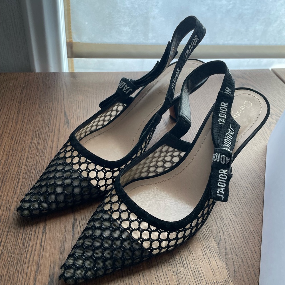 Dior J’adior Black Mesh Slingback Heels